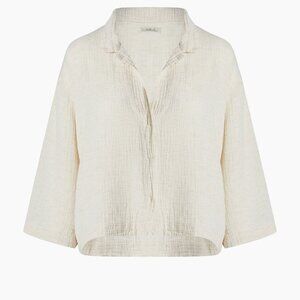 Ikikiz Women’s Crinkle Long Sleeve Top – Off White